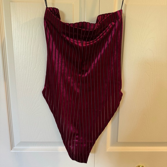 Forever 21 Red Velvet Striped Bodysuit - Picture 2 of 4